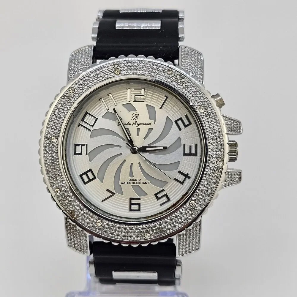 Charles Raymond Men's Watch 52MM Gray Dial Black Plastic Bands New Batteries